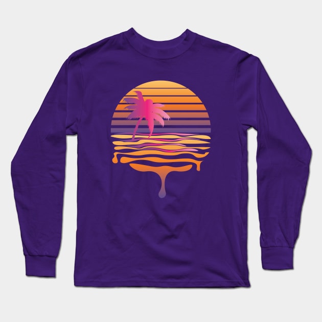 Retro striped sun and palm Long Sleeve T-Shirt by AnnArtshock